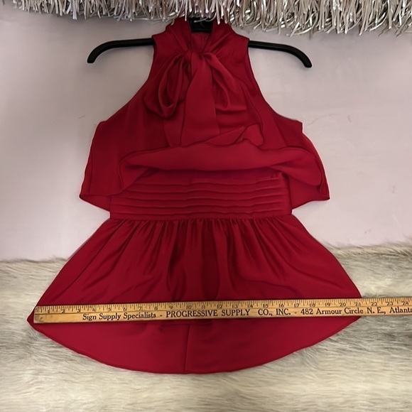 BCBGMAXAZRIA Red Celline XXS Sleeveless Pussycat Bow High Waist Peplum Blouse - Picture 12 of 14